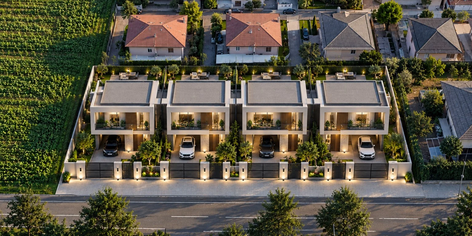 Katër vila bashkëkohore me oborre private dhe parkim të integruar, projekt nga Celestia Architects